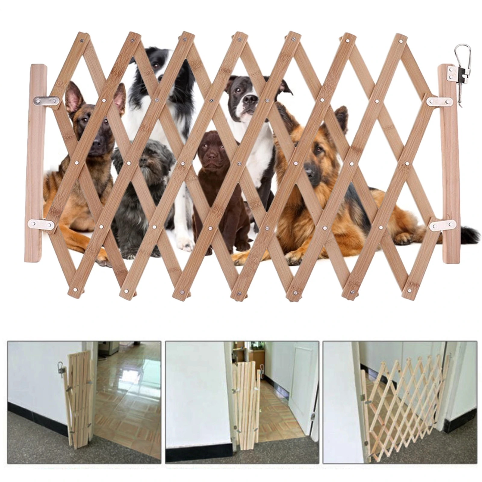 Expandable Accordion Dog Gate, Wooden Accordian Expansion Dog Gate For