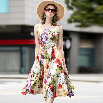 

Red RoosaRosee O-Neck Collar Floral Print Mini Women Summer Party Dress 2020 Lady Vestidos Robe Holiday