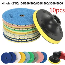 Conjunto de almofadas de polimento de diamante 4inc 100mm, 10 pçs, 50 6000, lixa úmida/seca para pedra de granito, concreto, mármore, disco de polimento