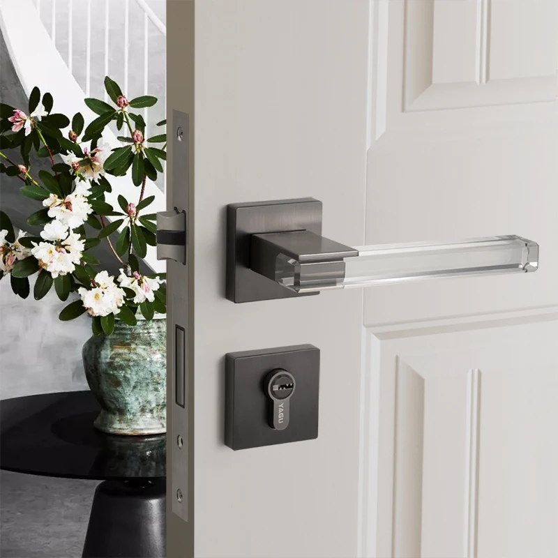  3 Colors Simple Zinc Alloy Door Handles for Bedroom/Kitchen European Style Square Anti-theft Room S - 4000047416936