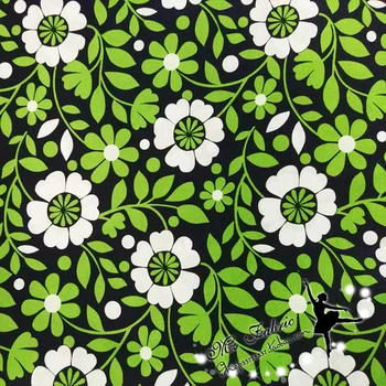 

50*150cm Cotton Black Bottom Green Flower Printed Fabric Patchwork Needlework DIY Handmade Cloth Dress Sewing Material Quilting