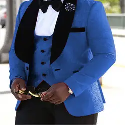 Мужской костюм из 3 предметов, модный жаккардовый свадебный платок с v-образным вырезом, мужские смокинги, мужские костюмы 2019 (Блейзер +
