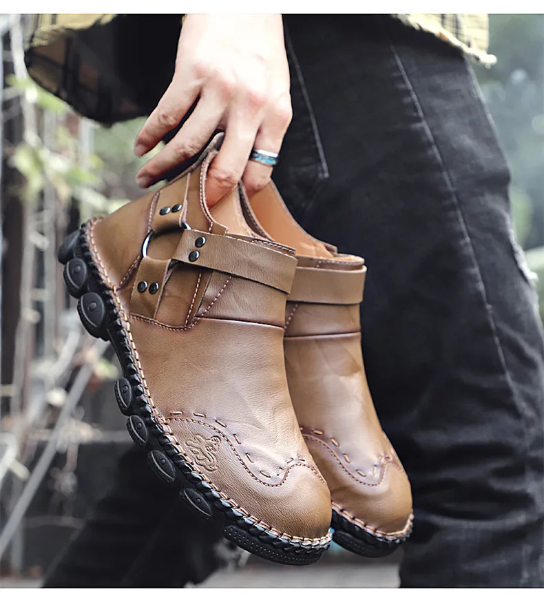 Новые модные мужские кожаные ботинки Осень-зима удобные мужские ботинки в байкерском стиле резиновые сапоги до лодыжки мужские ботинки размер 38-48