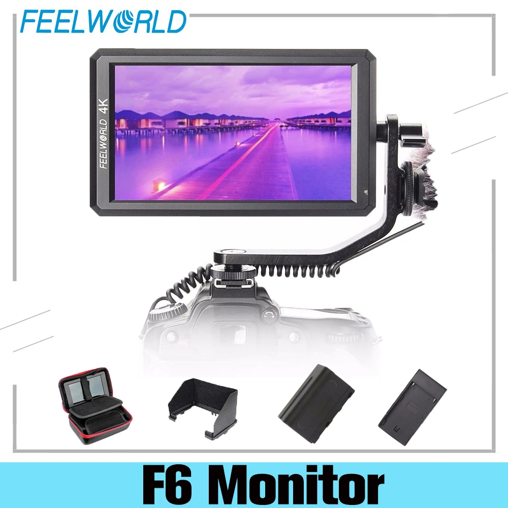 Монитор Feelworld F6 5 7 дюйма IPS 4K HDMI для DSLR или беззеркальной камеры с батареей и одной