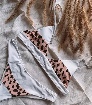 

2020 European and American style fashion women's mosaic leopard swimsuit bikini suit woman sexy swimsuit thong swimsuit
