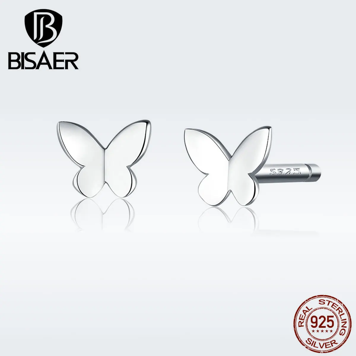Серьги бабочки BISAER 925 пробы серебро маленькая бабочка изысканные серьги гвоздики