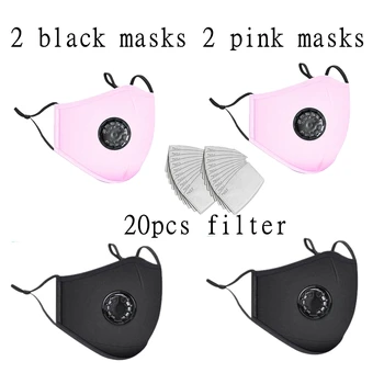 

2 Color Masks 4PCS +20pcs PM2.5 Filter Mask Washable Respirator Unisex Anti-fog dust-proof Mask Breathable Face Mask