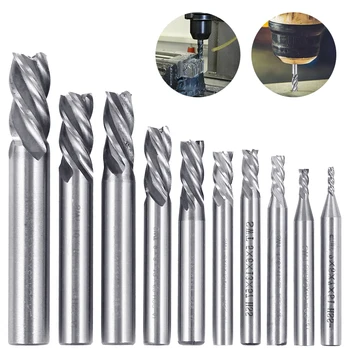 

10pcs 4 Flute Straight Shank End Mill Set 2-12mm HSS CNC Bits Single Flute Spiral End Milling Cutter for Wood Plastic Cut Tools