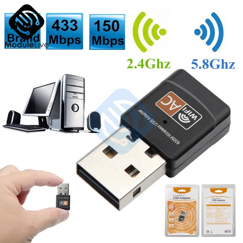 

600M USB Wireless Adapter Network Card Dual Band USB WiFi Adapter 2.4GHZ/150Mbps 5.8GHZ/433Mbps 802.11a 802.11b 802.11g 802.11n