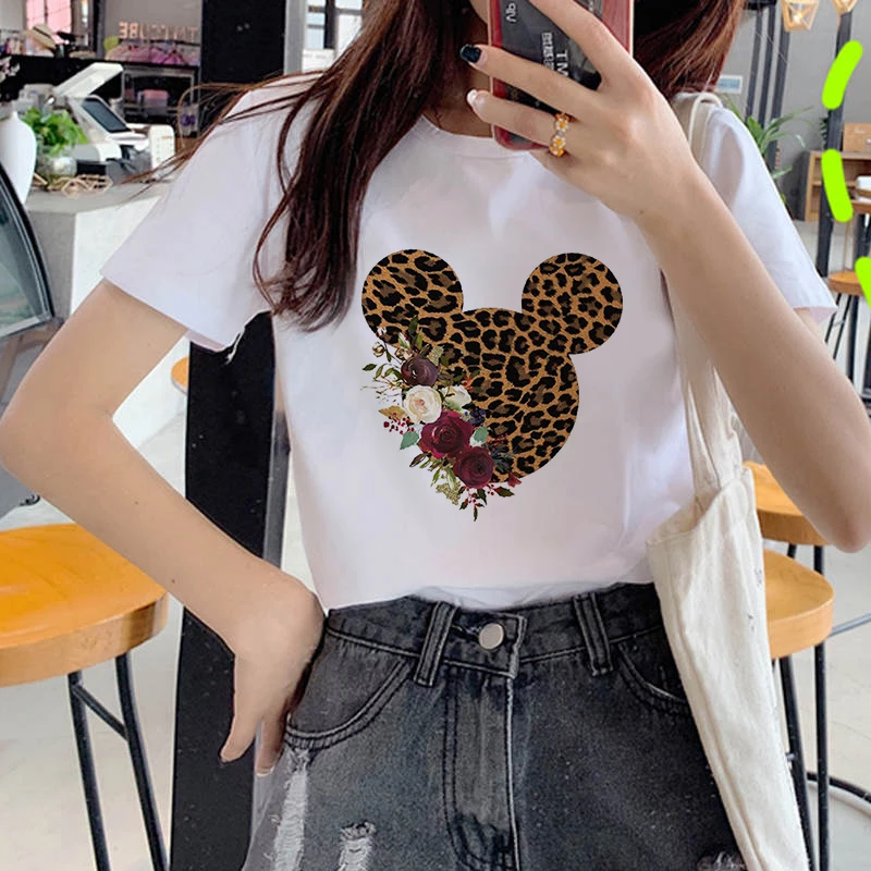 Women's Wreath T-shirt Cute Mickey's head clothes ladies short sleeve Kawaii Tees top graphic T-shirt   printing T-shirt female