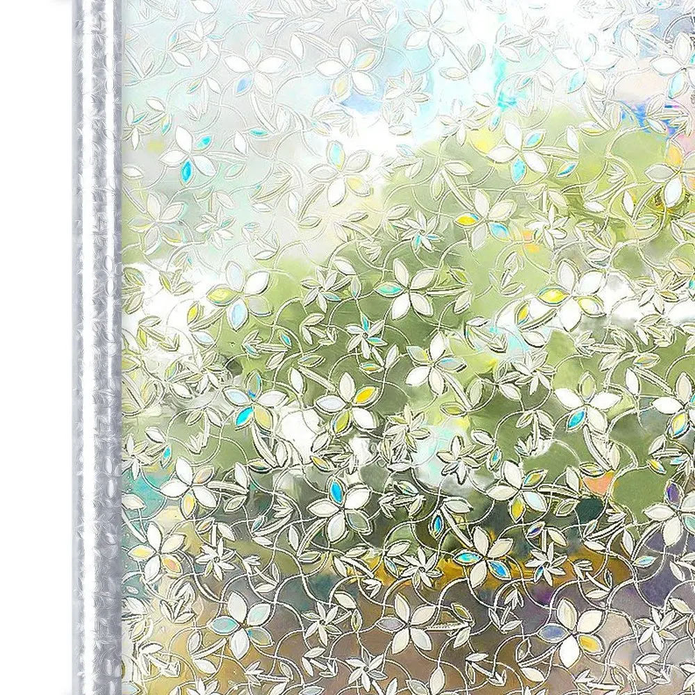 

Vinyl 3D Flower Decor Privacy Window Film for Bedroom Static Waterproof Non Adhesive Tint Sticker Decorative Stained Glass 200Cm