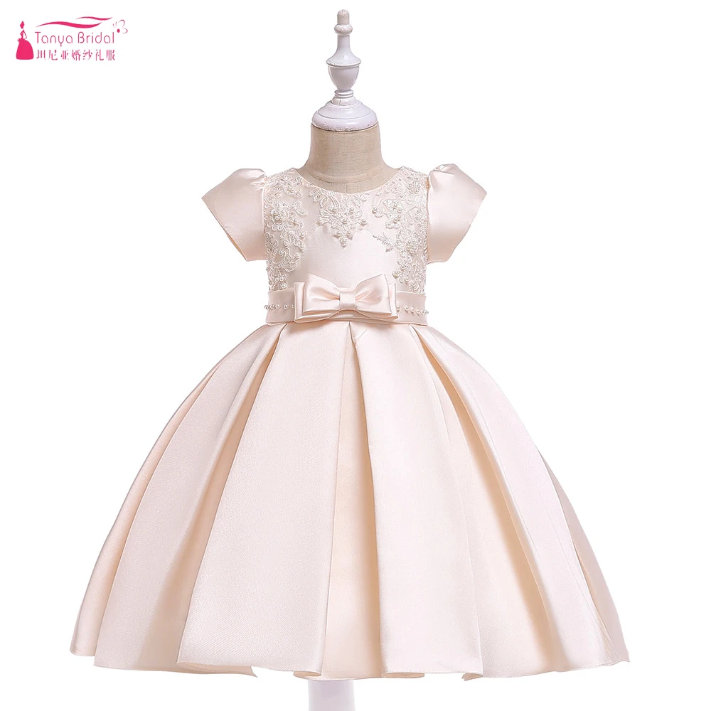 Женское атласное платье цвета шампанского с цветами для свадьбы 2020|flower girl