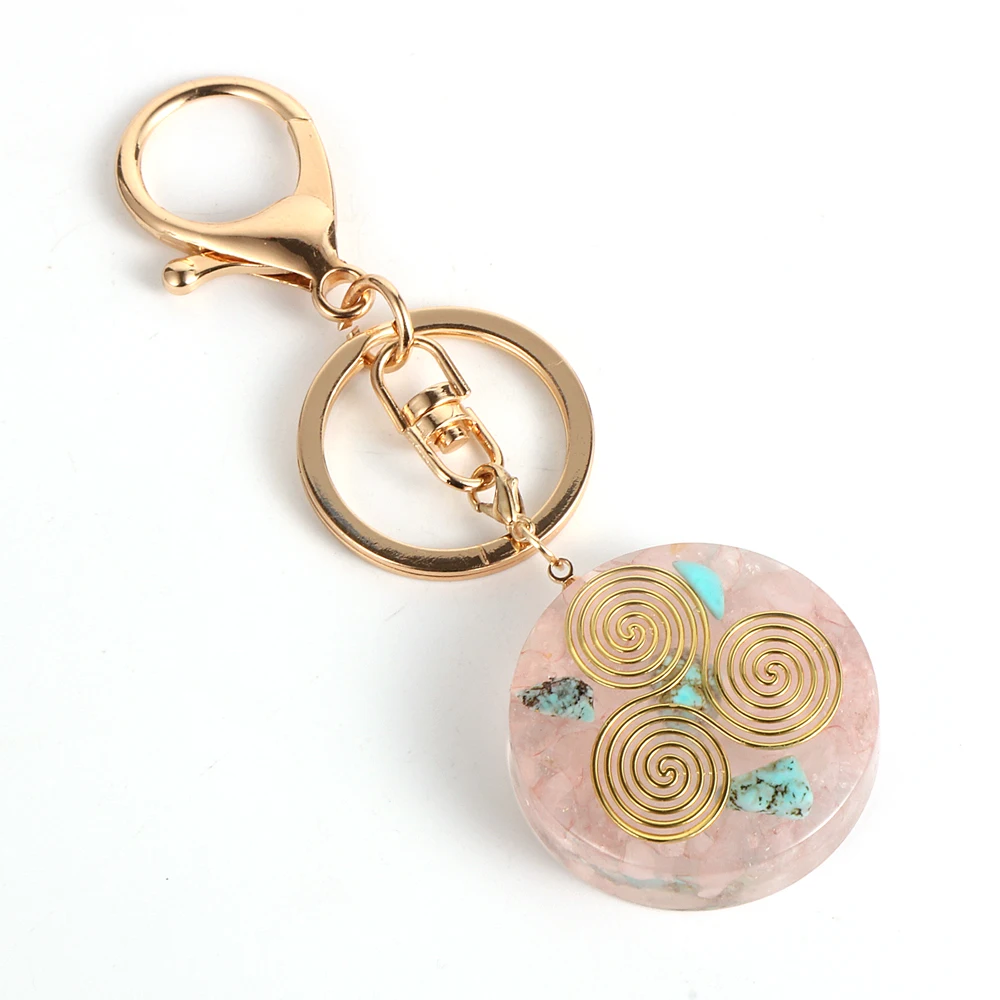 

BOHO Fashion Pink Crystal Pendant Keychains For Women Girls Rose Quartz Turquoises Energy Orgonite Charm Car Key Chains Holder