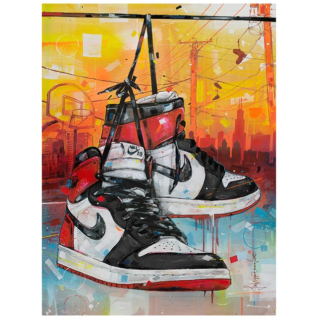 Modern couple sneakers canvas paintings, street art graffiti wall paintings and posters, family living room decoration paintings as the picture shows
