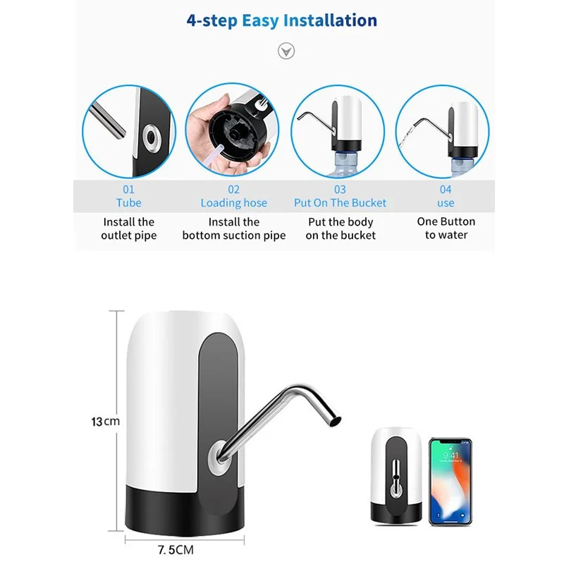 KCASA Electric Wireless Water Dispenser Portable Gallon Drinking Bottle Switch USB Fast Charging Automatic Pump for Home Office