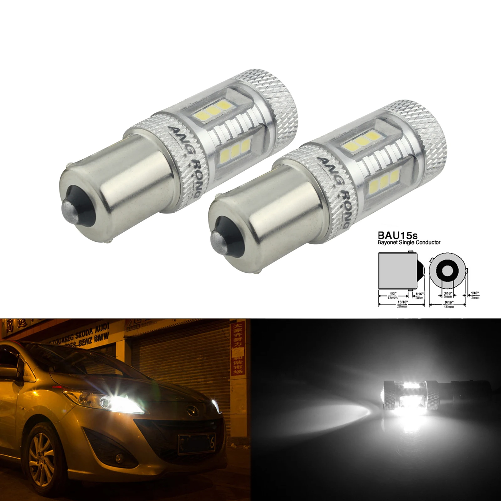 ANGRONG 2 шт. 581 BAU15S PY21W 15 SMD светодиодный белые лампы указателя поворота 12 В (CA315)|bulb