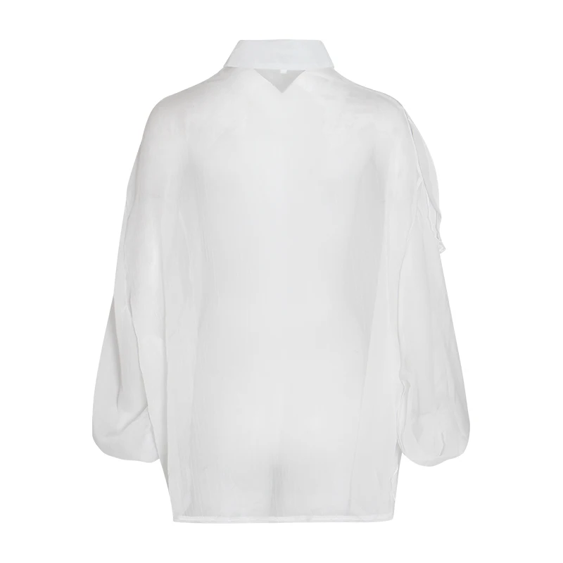 TWOTWINSTYLE Асимметричные кружевные женские рубашки с рюшами воротник с отворотом фонарь длинный рукав Лоскутная Женская рубашка с кисточками Новинка