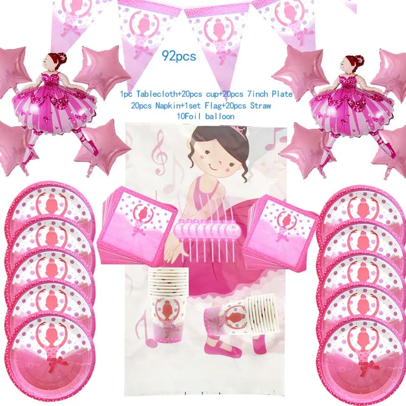 Hot Dancing Girl Party Spplies Disposable Tableware Kids Faovr Pink Cute Ballerina Birthday Balloons Hat Horn Decoration | Дом и сад