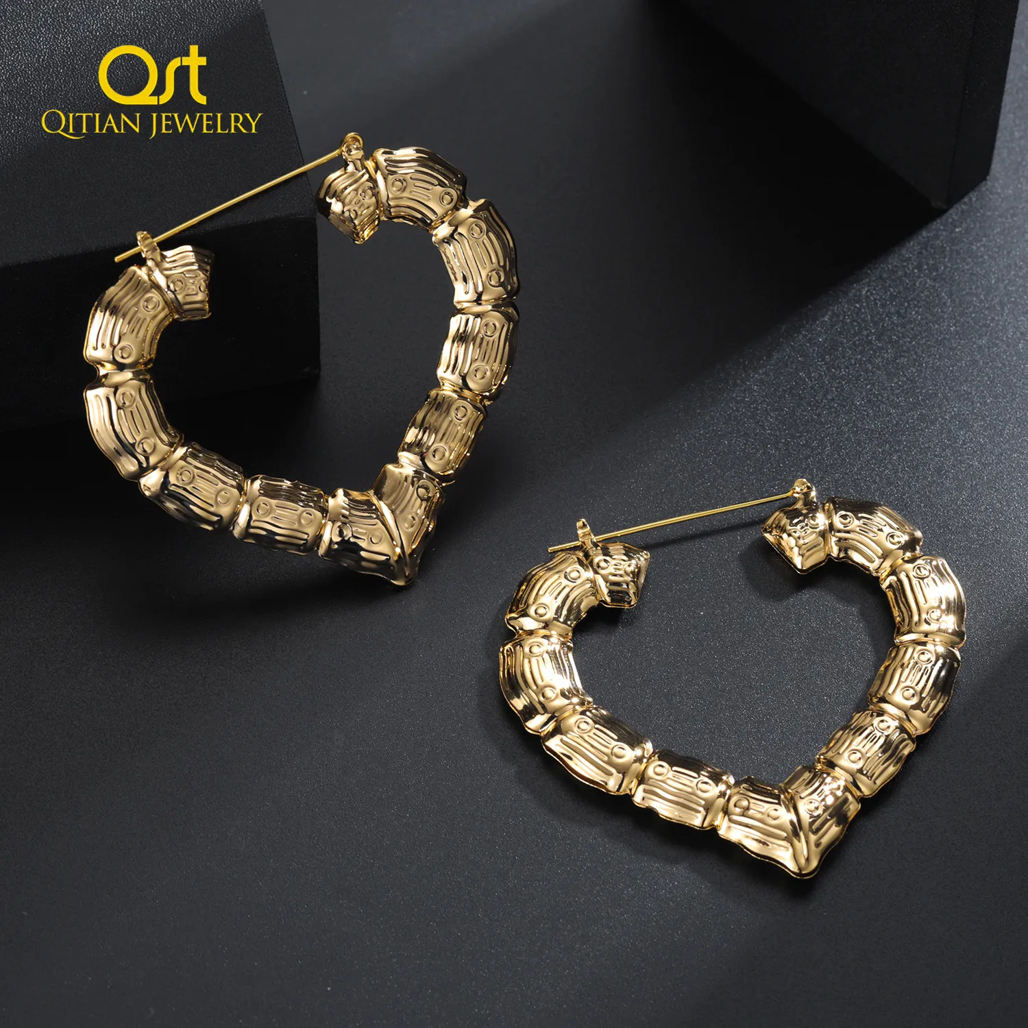 Custom Bamboo Hoop Earrings Stainless steel Custom Name