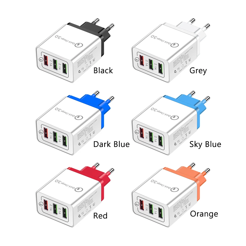 ABS Kunststoff 3 USB Ports Quick Charge 30 Telefon Ladegerät EU/Us-stecker Für Iphone Xs Huawei Hon