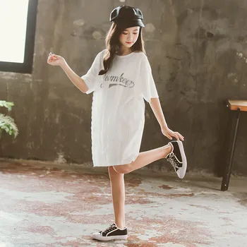 

YourSeason 2020 New Arrival Summer Girls Loose O Neck Clothes Letter Printed Casual Cute Kids Girl Lace Princess Dresses