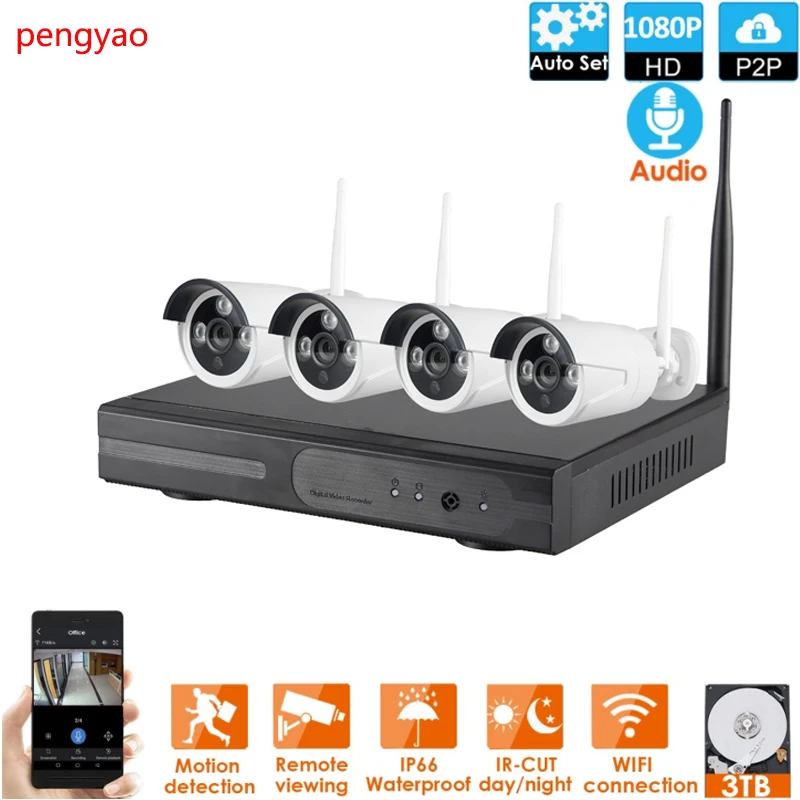 

JH Wireless CCTV System H.265+ 1080P NVR 2CH/4CH 2MP IR-CUT Outdoor CCTV Camera IP Security System Video Surveillance Kit