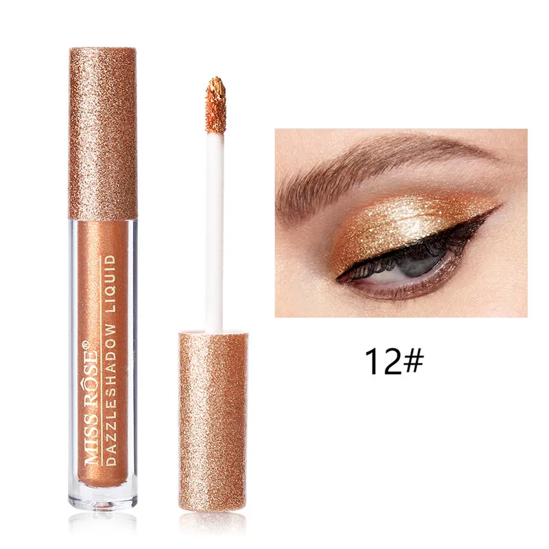 12 rose gold Miss Rose 12 цветов блестящие жидкие тени для век мерцающие тени для век Гель-крем ослепляющий Блестящий металлический косметический водостойкий макияж глаз - Цвет: 12 rose gold