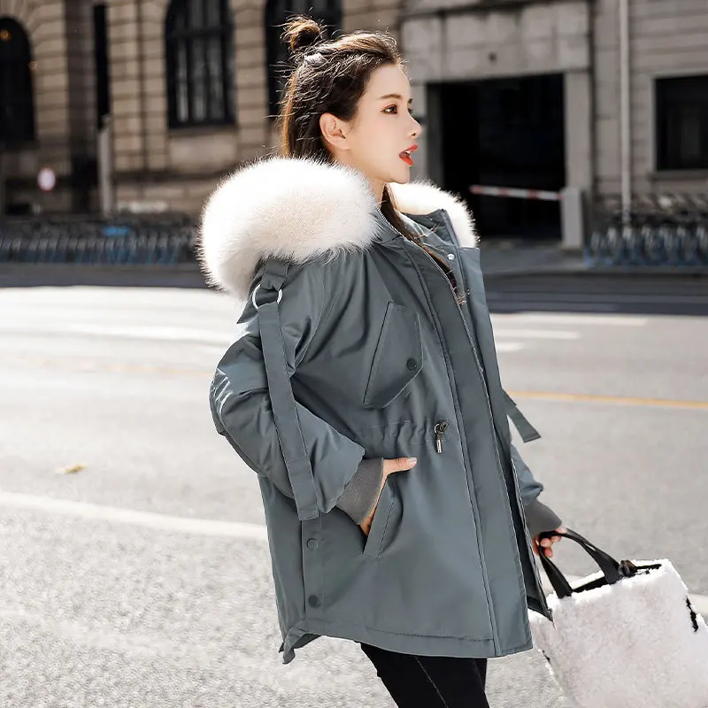 

Trend Drawstring Waist Hugging Versatile Zipper Fly Hooded 2019 Winter Cotton-padded Clothes