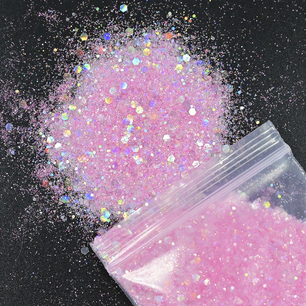 50g Chunky Glitter Holographic Iridescent Opal Fairy Drops Nail Art Unicorn Cosmetic Mixed Hexagon Sequins Manicure Glitter  &*&