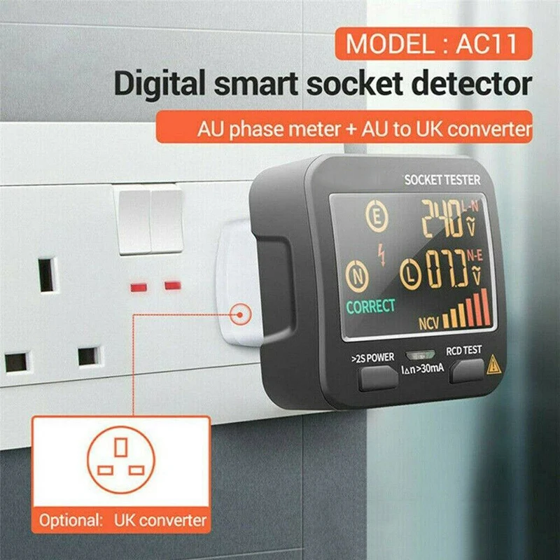 AC11 Digital LCD Smart Socket Tester Voltage Test Checker Detector UK Plug Tool 