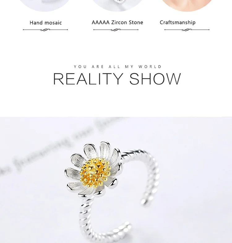 Маленькая ромашка хризантемы роскошное кольцо, Корейская версия серебряное маленькое свежим солнечным цветком серебряное обручальное кольцо для женщин