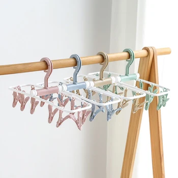 

Multi-Functional Plastic Folding Hanger 12 Clips Travel Fold Hang Drying Underwear Socks Towel Balcony Clip Household