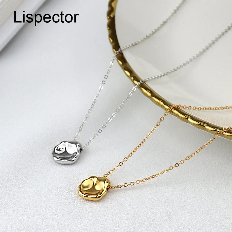 

Lispector 925 Sterling Sliver Korean Irregular Concave Round Pendant Necklace for Women Minimalist Charm Female Jewelry
