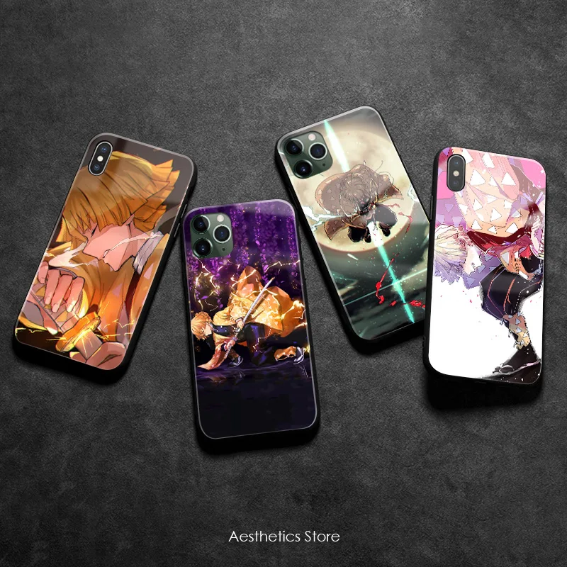 Zenitsu Agatsuma Kimetsu no Yaiba аниме силиконовый стеклянный чехол для телефона iPhone SE 6 6s 7 8 Plus X