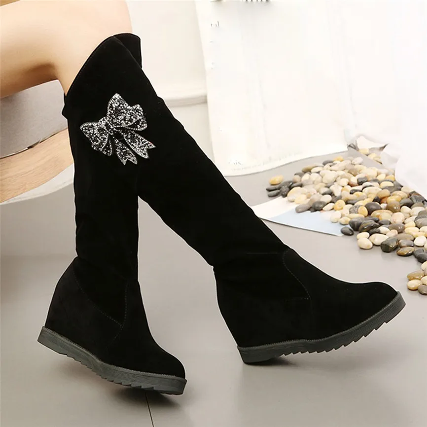 Botas hasta la rodilla para mujer, botas elásticas, Zapatos con cuña de tubo medio, con cuñas negras, botas planas altas y botas medianas 019 A1|Botas hasta el tobillo| - AliExpress