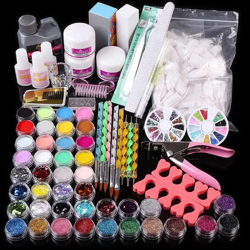 

41pcs UV Gel Nail Art Manicure Set Tools Crystals Liquid Monomer Nails Decor Polish Sanding Glitter Powder Dotting Accessorie