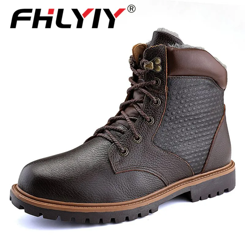 

Fhlyiy Brand Winter Men Snow Boots High Quality Leather Man Ankle Boots Snow Warm Fur Men Winter Boots Fashion Autumn Basic Shoe