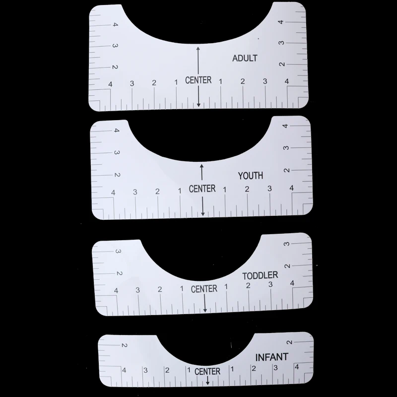 4PCSWith Size Chart Printed t-shirts Design Centering Tool Clothing Accessories Guide Transparent Multi Purpose Ruler