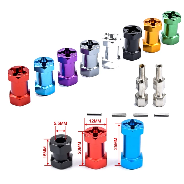 4pcs Aluminum 12mm Hex Wheel Hub Drive Adaptor 15/20/25mm Extension Combiner Coupler for 1/10 RC Car Crawler Axial SCX10 D90 1