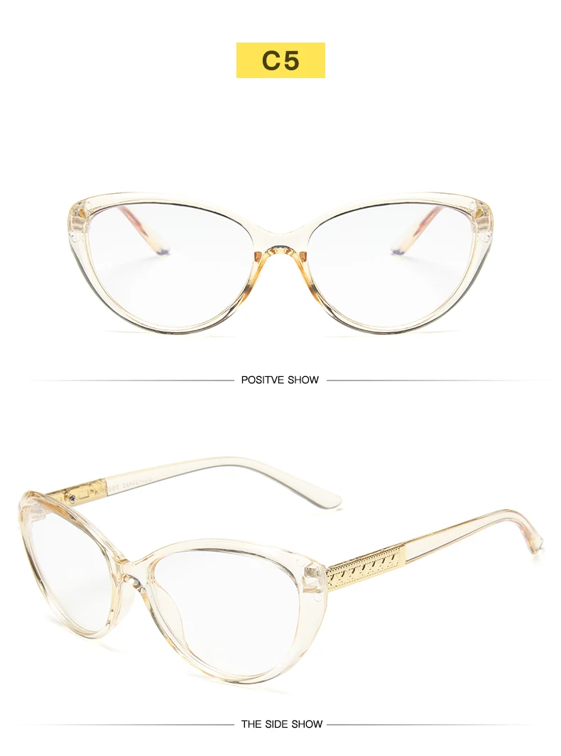 LongKeeper Fashion Vintage Cat Eye Glasses Frame Eyeglasses Women Computer Glasses Optical Glasses for Unisex Eyewear UV400 - Цвет оправы: C5 Transparent Tea