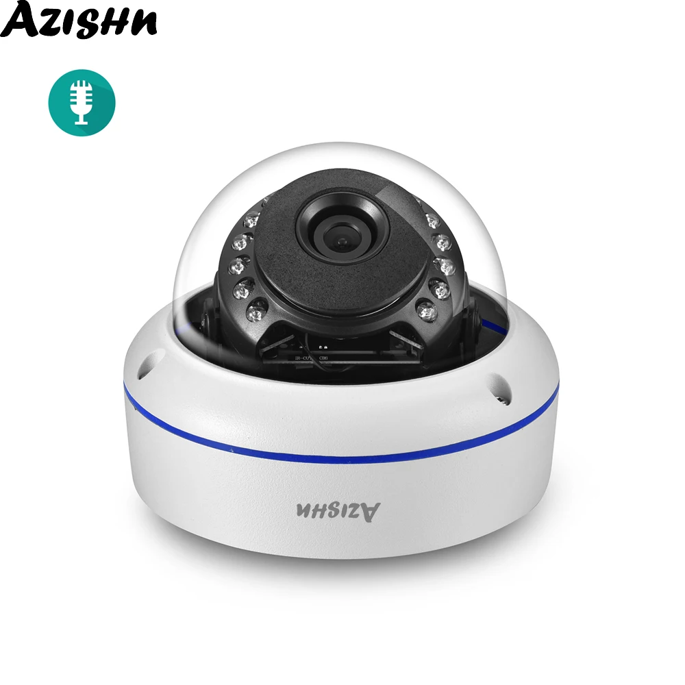 AZISHN H.265 4MP безопасности Аудио запись ip-камера металлическая Антивандальная наружная ONVIF CCTV видео сетевая камера 48 в POE