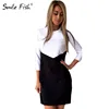 Patchwork Elegant Office Lady Dress 2022 Autumn Women O-Neck Three Quarter Sleeve Mini Dresses Female Slim Plus Size Robe GV397 ► Photo 3/6