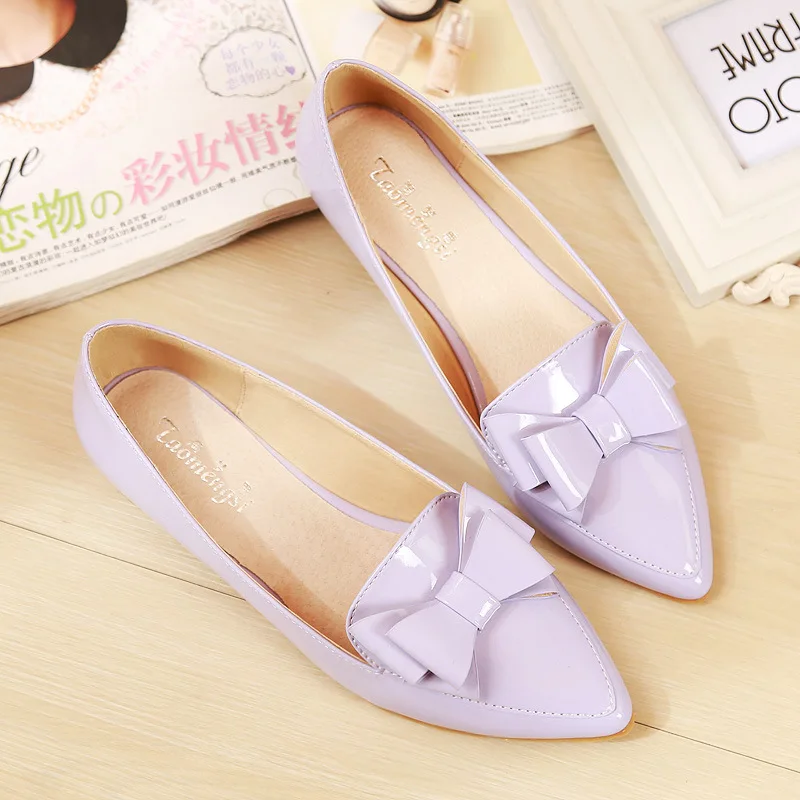 

Women Flats Lavender Color Pointed Head Pure Color Pink Flat Heel Shoes for Lady Bowtie Slip on Loafers Elegant Sweet Style 43