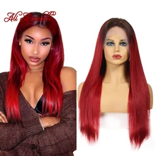 1B/красный Синтетические волосы на кружеве человеческих волос парики бразильских прямая шнуровка, парики для чернокожих Для женщин эффектом деграде(переход от темного к 1B/красный 99J темно-красные кружевные парики Али ANNABELLE