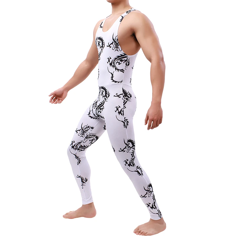 Men Undershirt Leotard Sleeveless Rainbow Printed Jumpsuit Tight Leggings Underwear Bodysuit Wrestling Singlet Rompers Nightwear