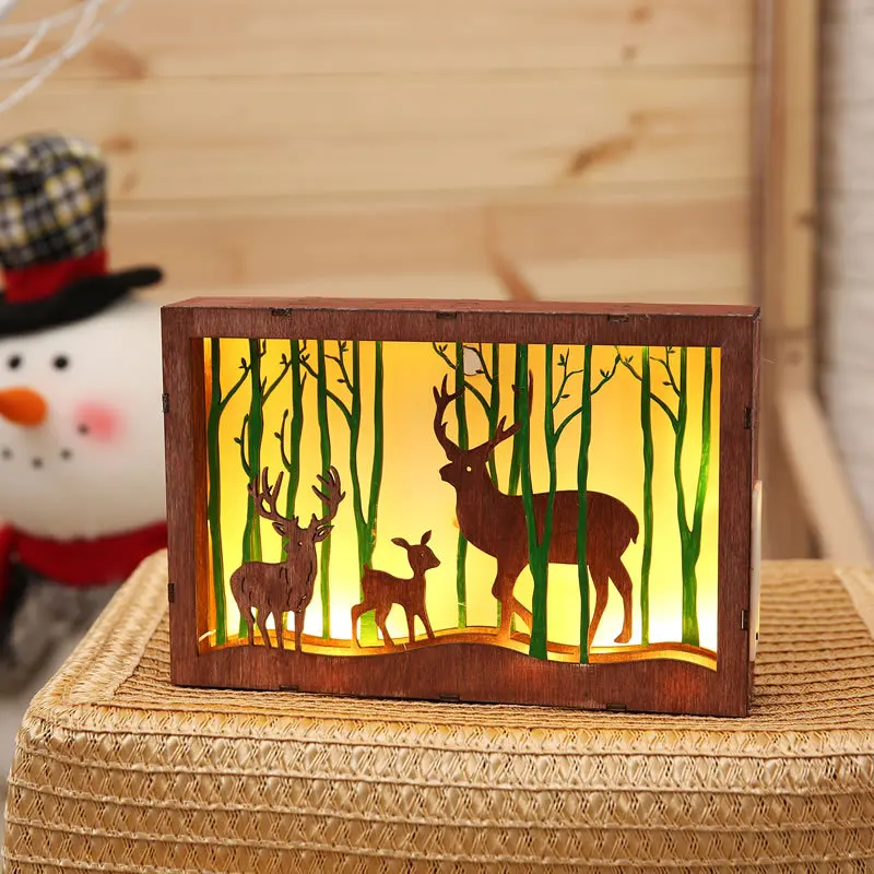 25 см в скандинавском стиле деревянный Лось DIY Украшение Noel деревенский Рождественский город Снежный дом ночной Светильник дерево светится в темноте