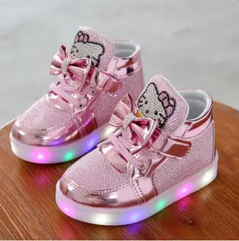 

Brand New Children Shoes New Spring Autumn Kitty Rhinestone Led Shoes Girls Princess Cute Shoes With Light EU 21-30