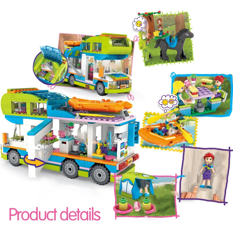 Building Blocks Sets Outing Camper Bus Car Toys For Girls Club Educational Toys 
