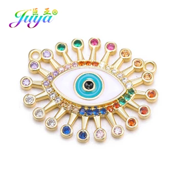 

Juya DIY Enamel Evil Eye Charms Supplies Multicolor Rainbow Greek Eye Connector Charms For Needlework Turkish Eye Jewelry Making