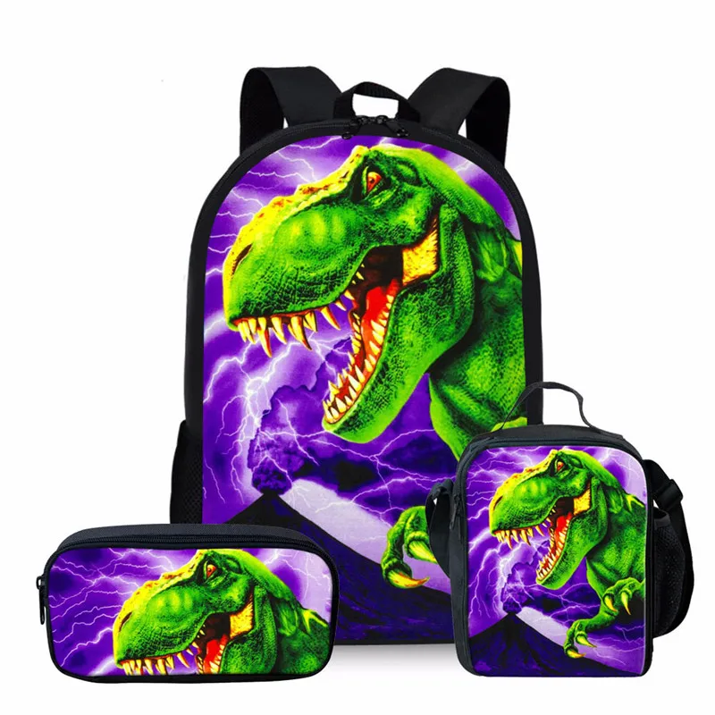 Nopersonality крутой T-rex динозавр школьные сумки набор книжные сумки для подростков мальчиков 3 шт. основной рюкзак с ланч бокс пеналы - Цвет: Z4876CGK